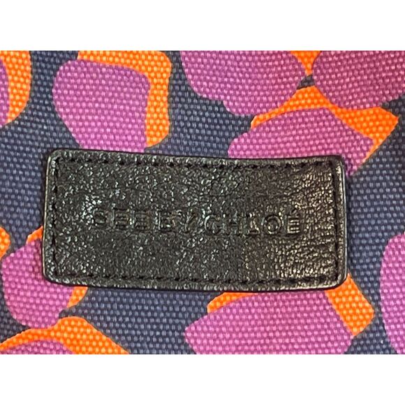 See by Chloe Black Purple Floral Mod Tote Cotton Canvas Carryall EUC - Picture 2 of 12